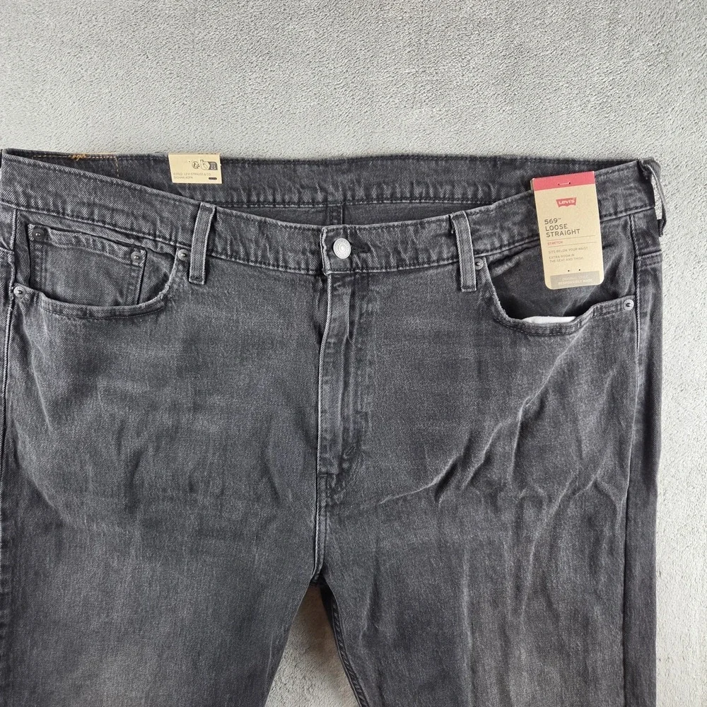 NWT Levi's Jeans Black 569 Loose Straight Baggy Y2K Stretch Men's 42x34 DIstress